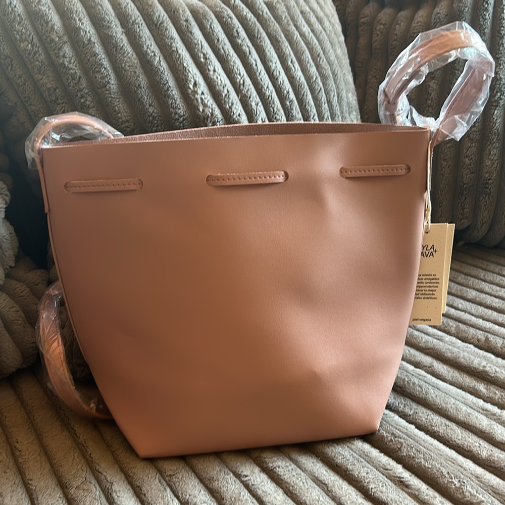 Kayla + Ava Chic Blush Pink Bucket Bag Shoulder Bag Tote Crossbody Vegan Leather - Picture 8 of 13
